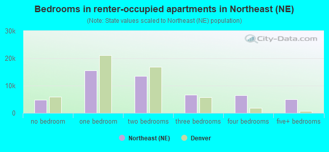 Bedrooms in renter-occupied apartments in Northeast (NE)