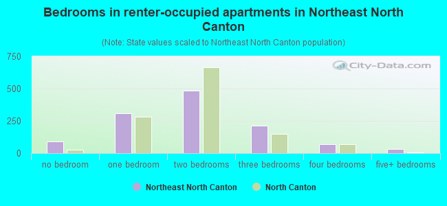 Bedrooms in renter-occupied apartments in Northeast North Canton