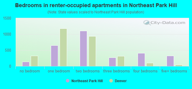Bedrooms in renter-occupied apartments in Northeast Park Hill