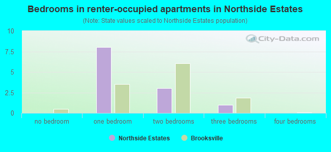 Bedrooms in renter-occupied apartments in Northside Estates