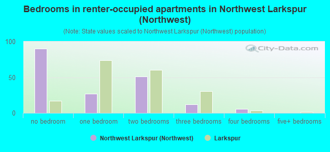 Bedrooms in renter-occupied apartments in Northwest Larkspur (Northwest)