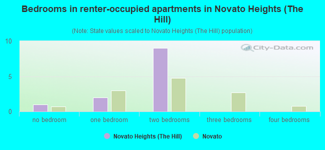 Bedrooms in renter-occupied apartments in Novato Heights (The Hill)