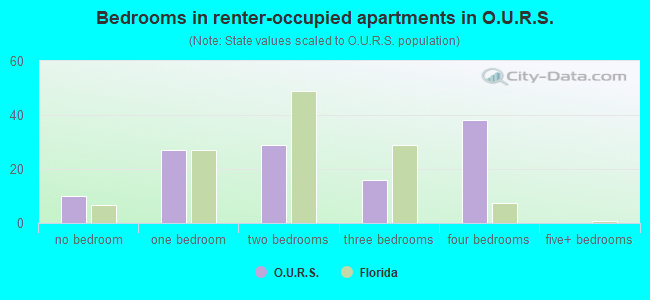 Bedrooms in renter-occupied apartments in O.U.R.S.