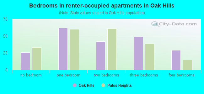 Bedrooms in renter-occupied apartments in Oak Hills