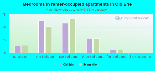 Bedrooms in renter-occupied apartments in Old Erie