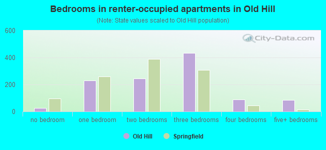Bedrooms in renter-occupied apartments in Old Hill