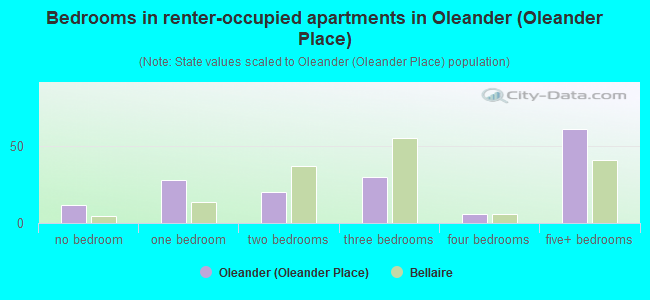 Bedrooms in renter-occupied apartments in Oleander (Oleander Place)