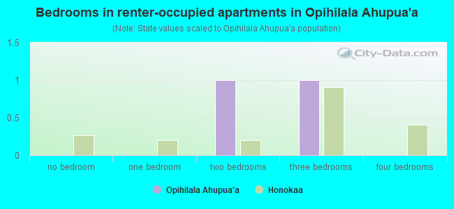 Bedrooms in renter-occupied apartments in Opihilala Ahupua`a