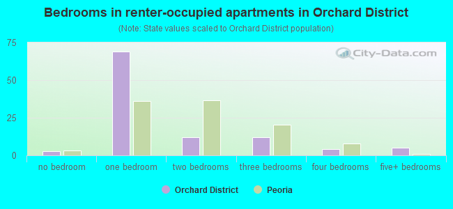 Bedrooms in renter-occupied apartments in Orchard District