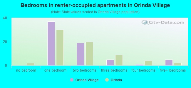 Bedrooms in renter-occupied apartments in Orinda Village