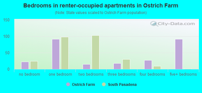 Bedrooms in renter-occupied apartments in Ostrich Farm