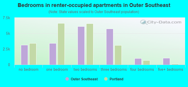 Bedrooms in renter-occupied apartments in Outer Southeast