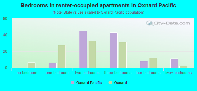 Bedrooms in renter-occupied apartments in Oxnard Pacific