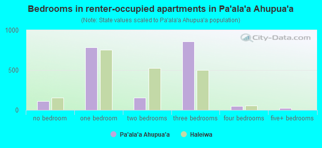 Bedrooms in renter-occupied apartments in Pa`ala`a Ahupua`a