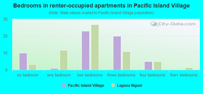 Bedrooms in renter-occupied apartments in Pacific Island Village