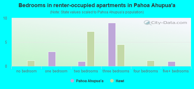 Bedrooms in renter-occupied apartments in Pahoa Ahupua`a
