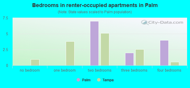 Bedrooms in renter-occupied apartments in Palm