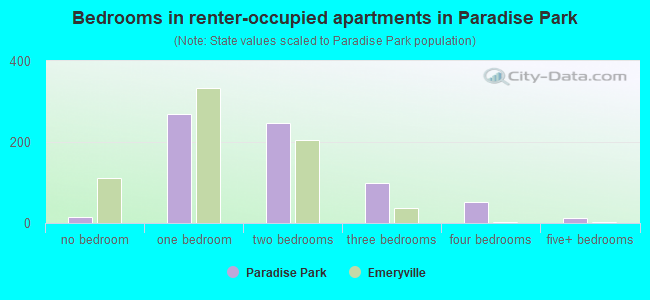 Bedrooms in renter-occupied apartments in Paradise Park