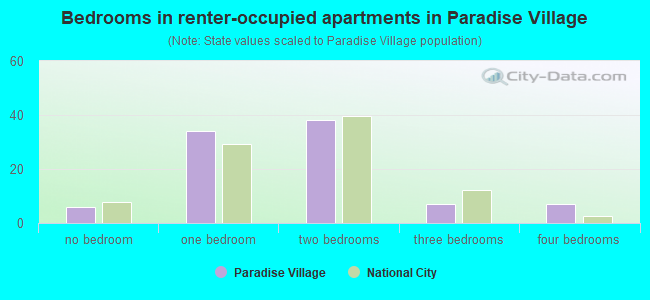 Bedrooms in renter-occupied apartments in Paradise Village