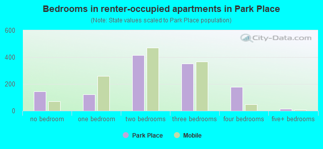 Bedrooms in renter-occupied apartments in Park Place