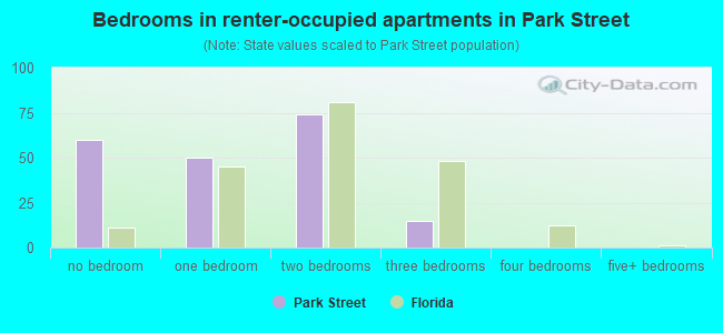Bedrooms in renter-occupied apartments in Park Street