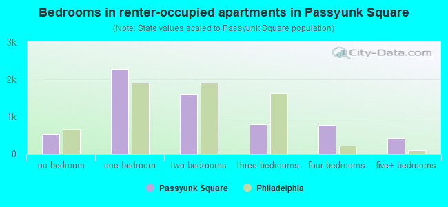 Bedrooms in renter-occupied apartments in Passyunk Square