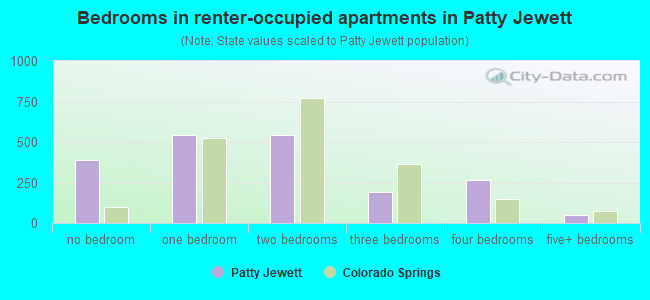 Bedrooms in renter-occupied apartments in Patty Jewett