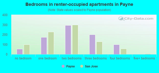 Bedrooms in renter-occupied apartments in Payne