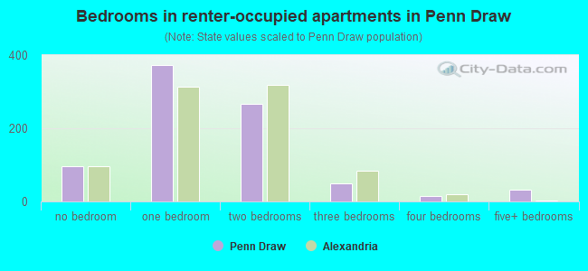 Bedrooms in renter-occupied apartments in Penn Draw