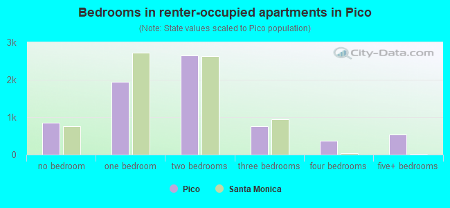 Bedrooms in renter-occupied apartments in Pico