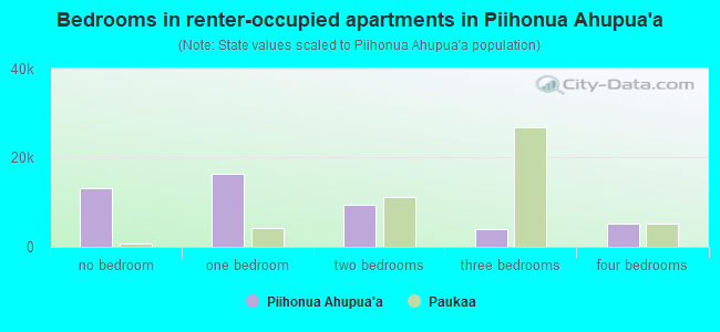 Bedrooms in renter-occupied apartments in Piihonua Ahupua`a