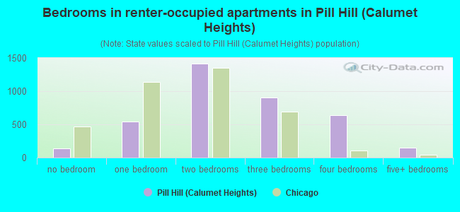 Bedrooms in renter-occupied apartments in Pill Hill (Calumet Heights)