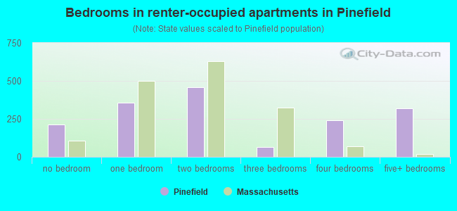 Bedrooms in renter-occupied apartments in Pinefield