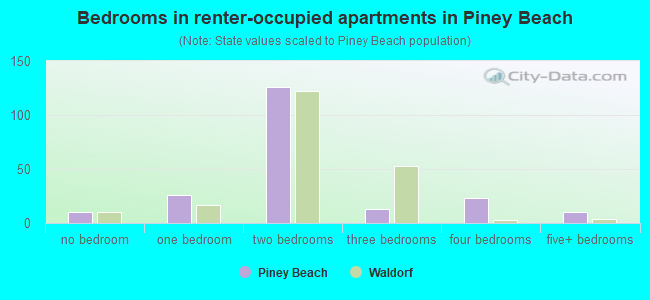 Bedrooms in renter-occupied apartments in Piney Beach