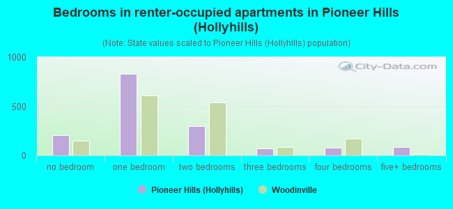 Bedrooms in renter-occupied apartments in Pioneer Hills (Hollyhills)