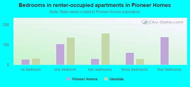 Bedrooms in renter-occupied apartments in Pioneer Homes