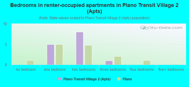 Bedrooms in renter-occupied apartments in Plano Transit Village 2 (Apts)