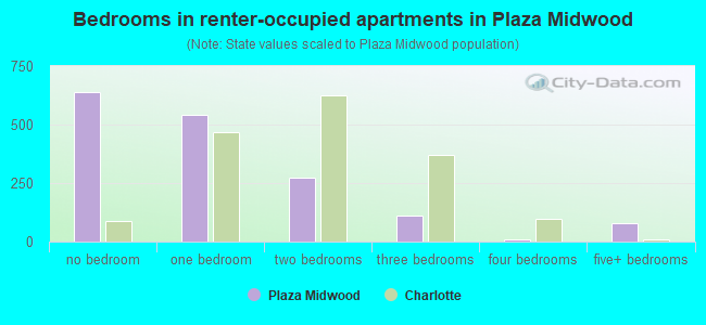 Bedrooms in renter-occupied apartments in Plaza Midwood