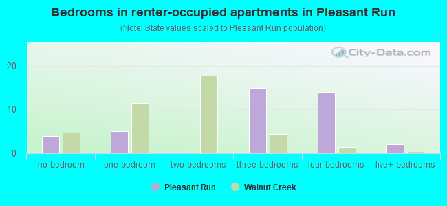 Bedrooms in renter-occupied apartments in Pleasant Run