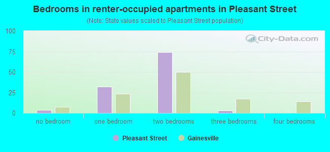 Bedrooms in renter-occupied apartments in Pleasant Street