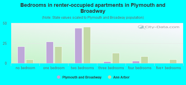 Bedrooms in renter-occupied apartments in Plymouth and Broadway