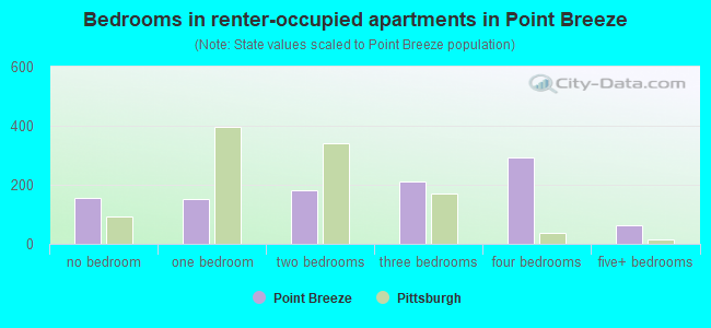 Bedrooms in renter-occupied apartments in Point Breeze