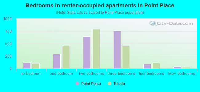 Bedrooms in renter-occupied apartments in Point Place