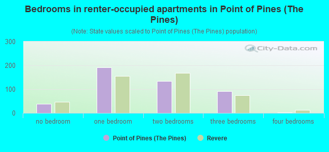 Bedrooms in renter-occupied apartments in Point of Pines (The Pines)