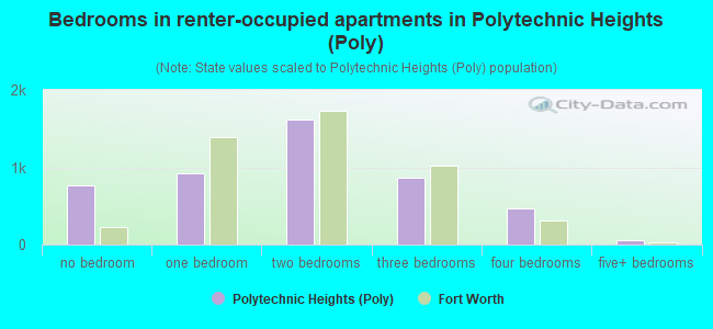 Bedrooms in renter-occupied apartments in Polytechnic Heights (Poly)