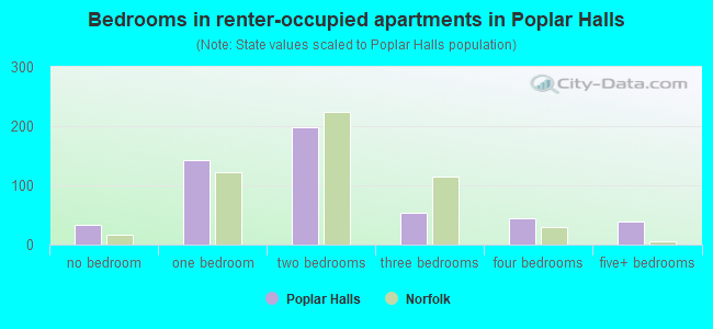 Bedrooms in renter-occupied apartments in Poplar Halls