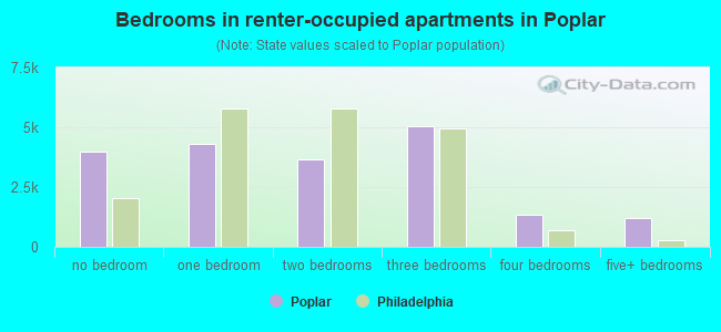 Bedrooms in renter-occupied apartments in Poplar