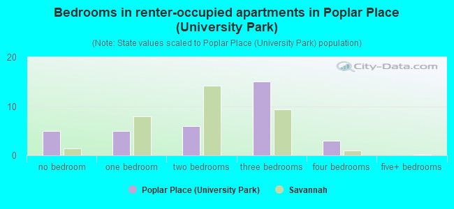 Bedrooms in renter-occupied apartments in Poplar Place (University Park)