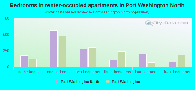 Bedrooms in renter-occupied apartments in Port Washington North