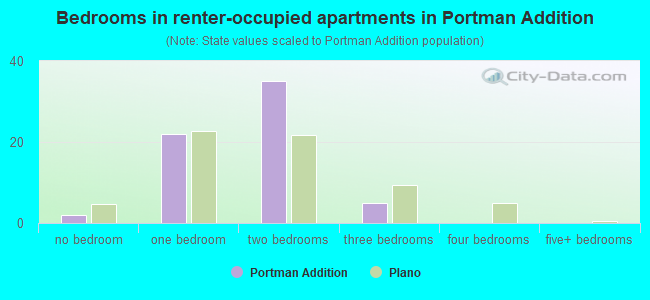 Bedrooms in renter-occupied apartments in Portman Addition